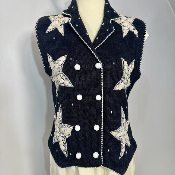 VTG 90s Bellepointe Holiday Sweater Vest Small Christmas Knit Cardigan Stars Top - Picture 3 of 10